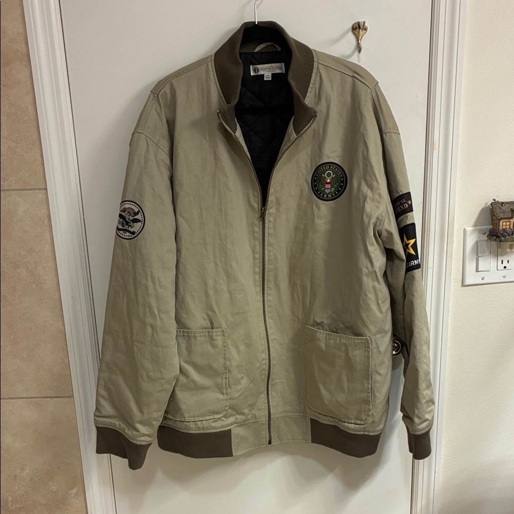 The Bradford Exchange Khaki Army Bomber Jacket with 4 Patches Sz XXL